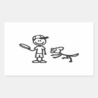 Stick Man and Dog playing Frisbee Rectangular Sticker