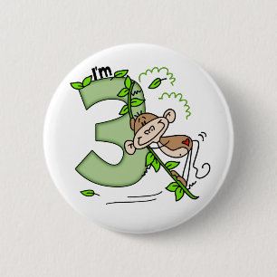 Stick Monkey Swing 3rd Birthday 6 Cm Round Badge