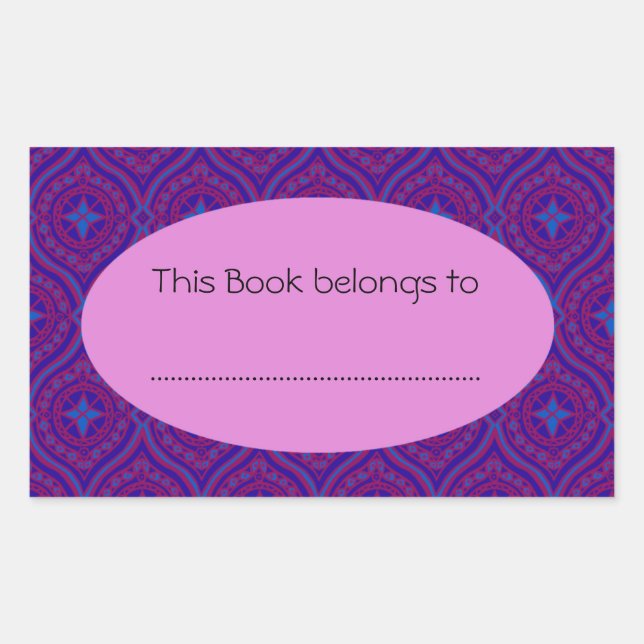 Stick-on Bookplates: Purple and Blue Ogee Pattern Rectangular Sticker (Front)