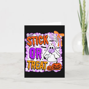 Stick or Treat Ghost Nurse Funny Halloween Costume Card
