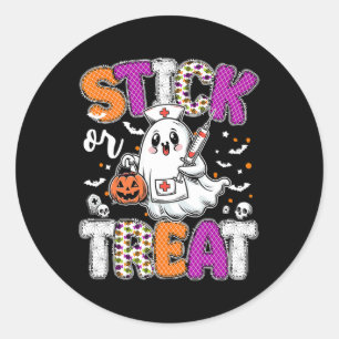 Stick Or Treat Ghost Phlebotomy Tech Er Icu Nurse  Classic Round Sticker