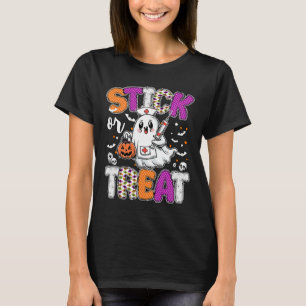 Stick Or Treat Ghost Phlebotomy Tech Er Icu Nurse T-Shirt