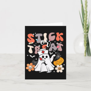 Stick Or Treat Halloween Ghost Nurse Crna Emergenc Card