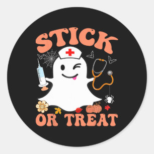 Stick Or Treat Nurse Funny Halloween Costume Classic Round Sticker