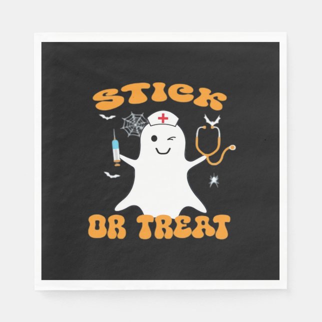 Stick or Treat Nurse Funny Halloween Costume Essen Napkin (Front)