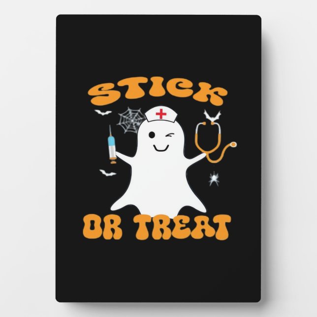 Stick or Treat Nurse Funny Halloween Costume Essen Plaque (Front)