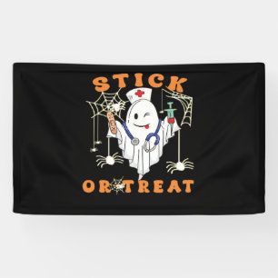 Stick or Treat Nurse Spooky Nurse Costume Funny Ha Banner