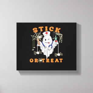Stick or Treat Nurse Spooky Nurse Costume Funny Ha Canvas Print