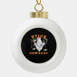 Stick or Treat Nurse Spooky Nurse Costume Funny Ha Ceramic Ball Christmas Ornament