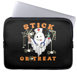 Stick or Treat Nurse Spooky Nurse Costume Funny Ha Laptop Sleeve