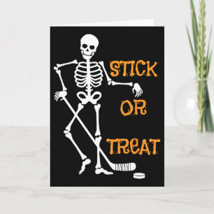 Stick Or Treat Skeleton Ice Hockey Halloween Spook Card
