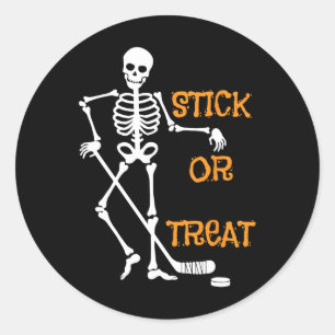 Stick Or Treat Skeleton Ice Hockey Halloween Spook Classic Round Sticker