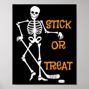 Stick Or Treat Skeleton Ice Hockey Halloween Spook Poster