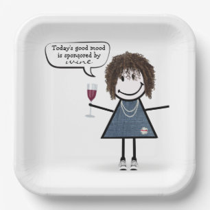 Stick Party Girl in Sneakers with Wine Paper Plate