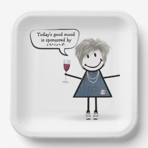Stick Party Girl in Sneakers with Wine Paper Plate
