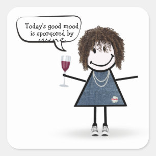 Stick Party Girl in Sneakers with Wine Square Sticker