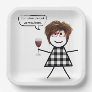 Stick Party Girl with Red Wine   Paper Plate