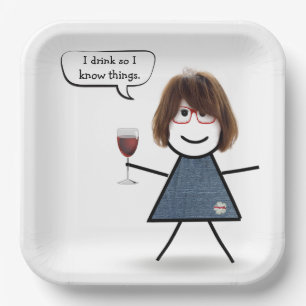 Stick Party Girl with Red Wine  Paper Plate