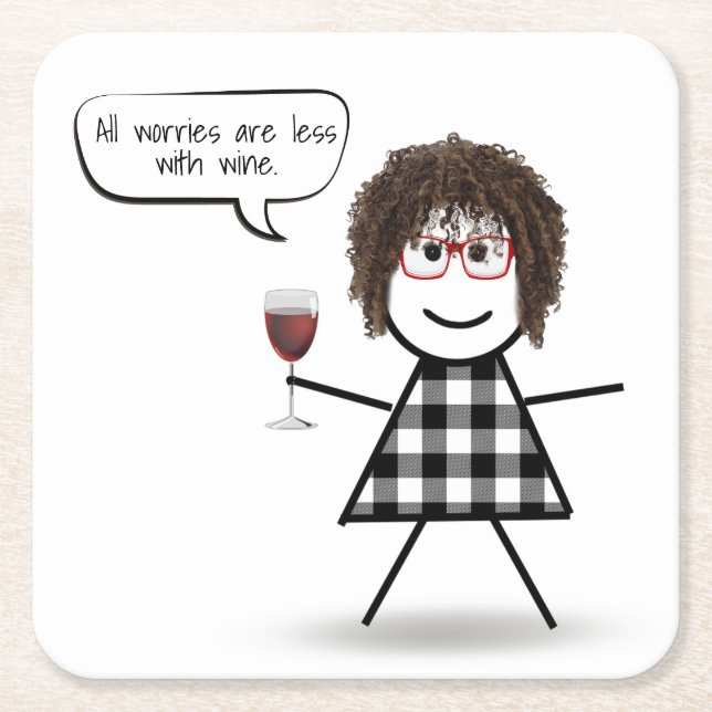 Stick Party Girl with Wine Quote  Square Paper Coaster (Front)