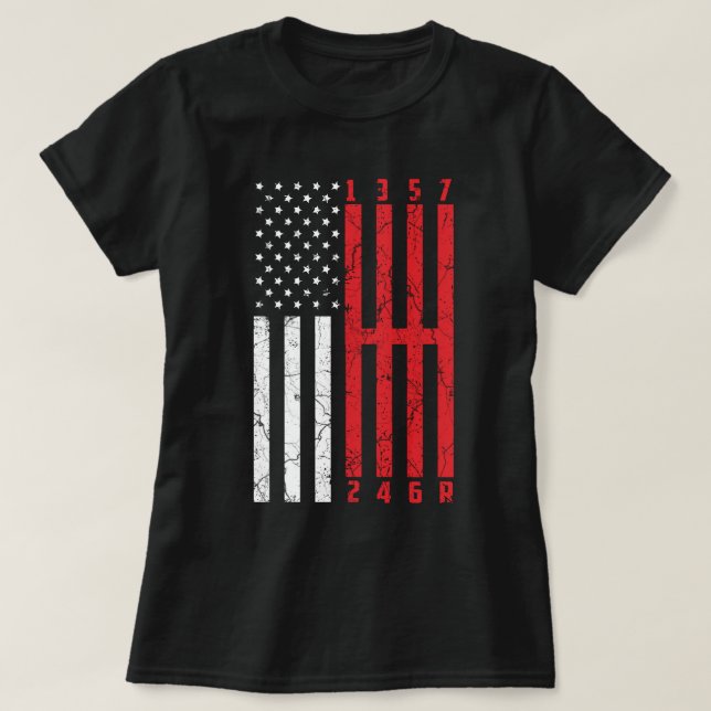 Stick Shift American Flag racing corvette  6 Gears T-Shirt (Design Front)