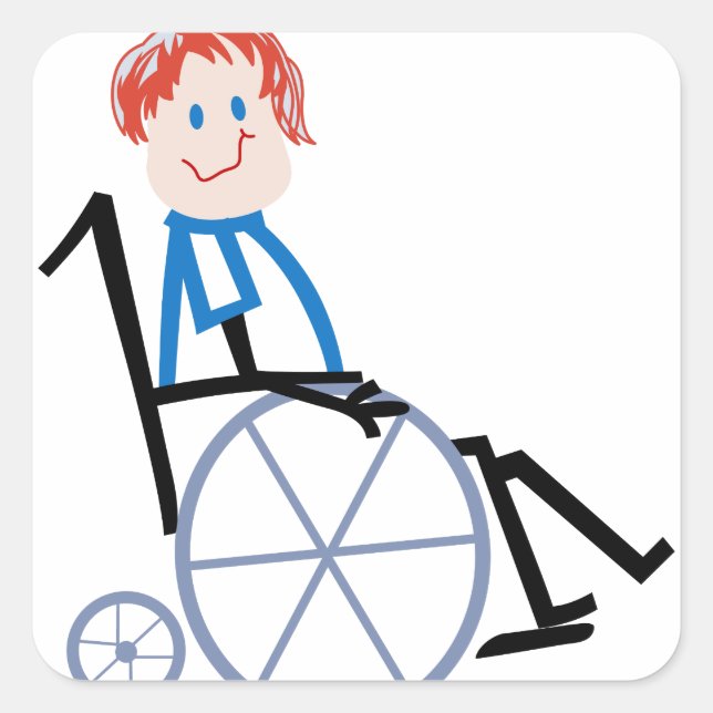 Stick Wheelchair Kid Square Sticker (Front)