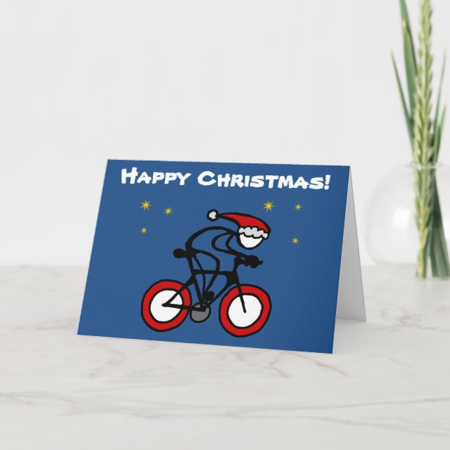 Stick-With-Sport Christmas Santa Cyclist Customize Holiday Card (Front)