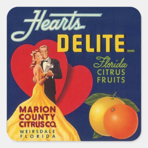 Sticker Ad Vintage Hearts Couple Dance Fruit crate