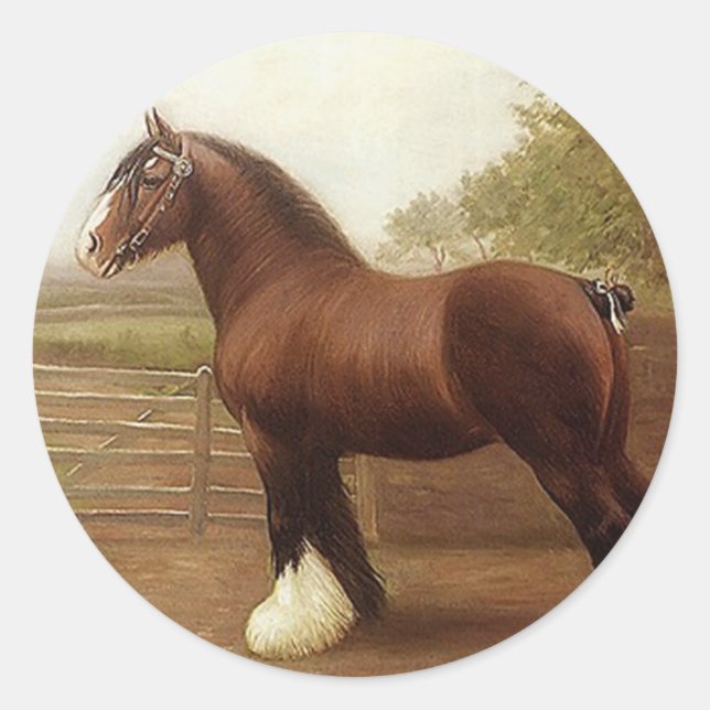 Sticker Antique Bay Clydesdale Draught Horse Parad (Front)