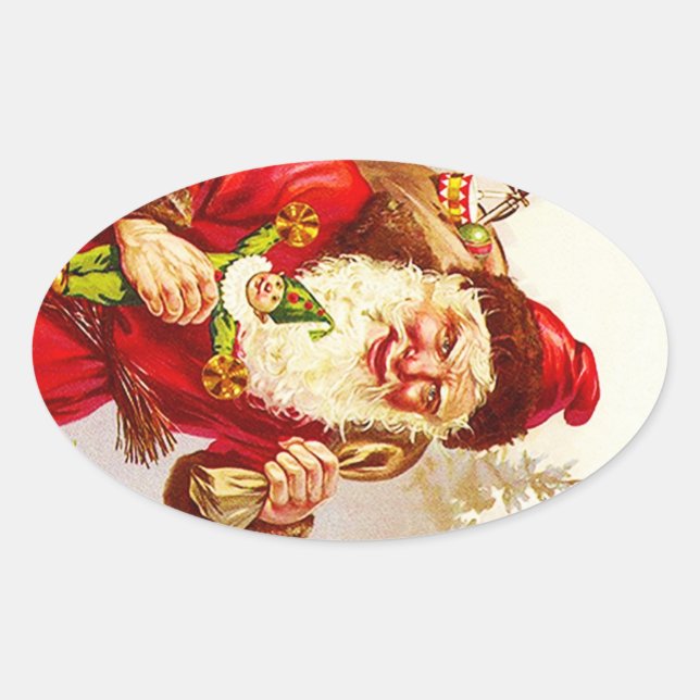 Sticker Antique Evergreen Forest Santa Christmas (Front)