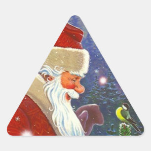 Sticker Antique Forest Santa Christmas Bird Winter