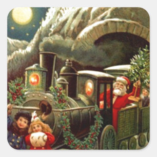 Sticker Antique Holiday Christmas Santa Train Moon