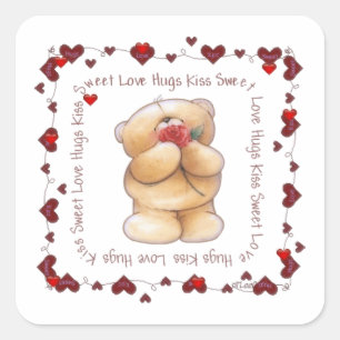 Sticker/Bear and Hearts Square Sticker