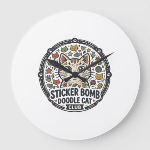 Sticker Bomb Doodle Cat POD Vector Art - Sticker B Large Clock