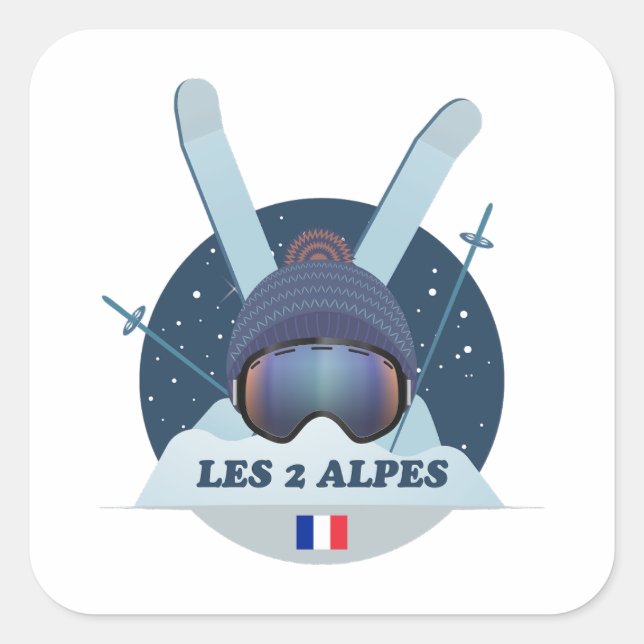 Sticker Carré Les 2 Alpes Ski resort (Front)
