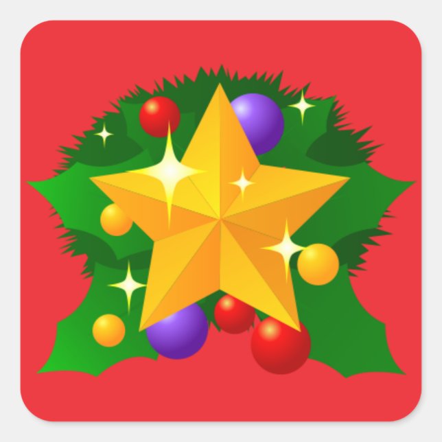Sticker-Christmas Star with Holiday Ornaments Square Sticker (Front)