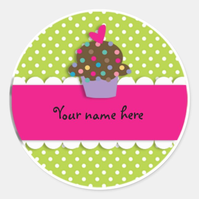 Sticker/Cupcake and Dots Classic Round Sticker (Front)