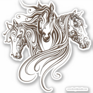 Sticker Decal – Three Horses Ornate Swirls