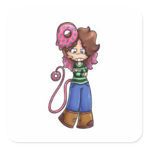 Sticker Doughnut Girl Chibi Character with Pink Ha