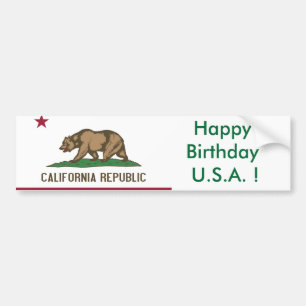 Sticker Flag of California, Happy Birthday U.S.A.!