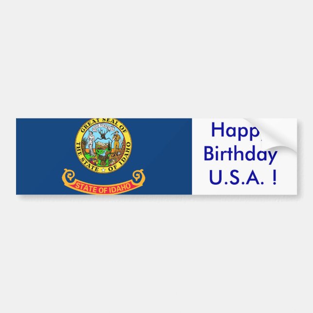 Sticker Flag of Idaho, Happy Birthday U.S.A.! (Front)