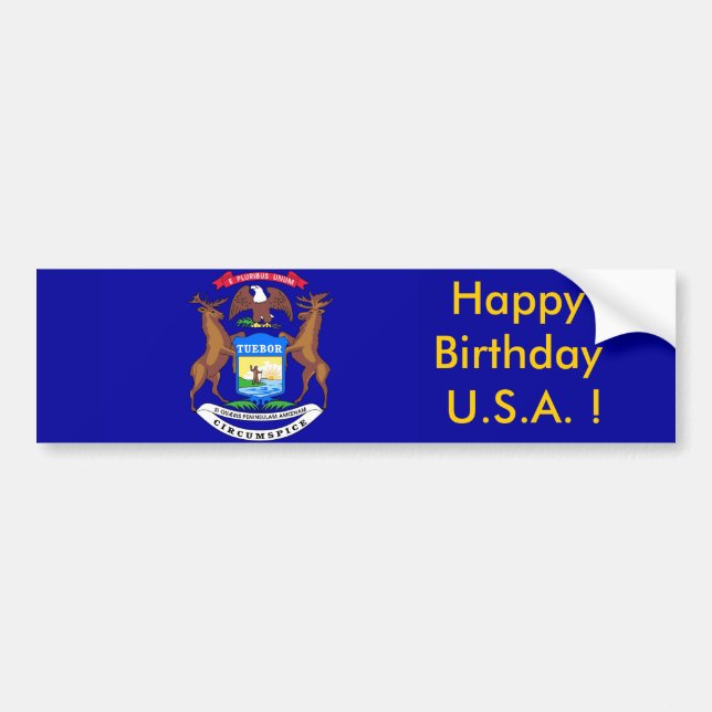 Sticker Flag of Michigan, Happy Birthday U.S.A.! (Front)