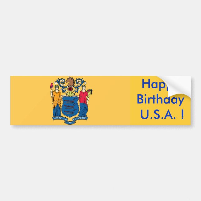 Sticker Flag of New Jersey, Happy Birthday U.S.A.! (Front)
