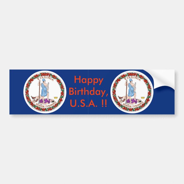 Sticker Flag of Virginia, Happy Birthday U.S.A.! (Front)