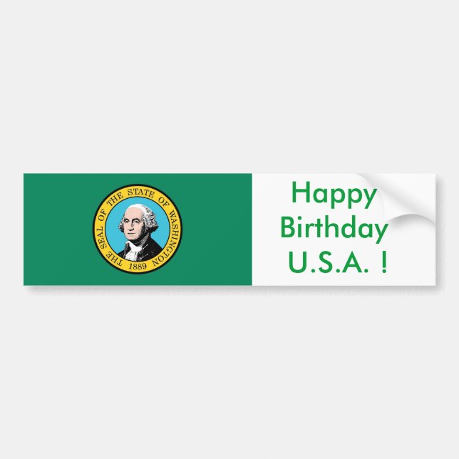 Sticker Flag of Washington, Happy Birthday U.S.A.! (Front)