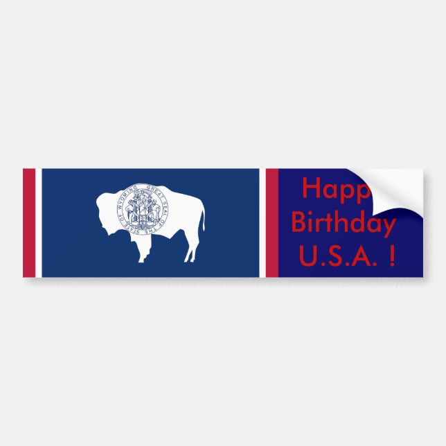 Sticker Flag of Wyoming, Happy Birthday U.S.A.! (Front)