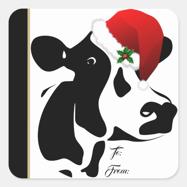 Sticker Gift Tag Santa Cow (Front)