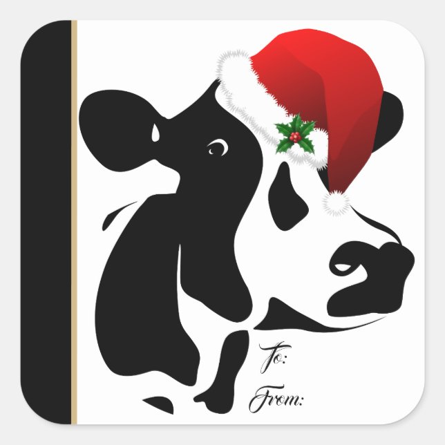 Sticker Gift Tag Santa Cow (Front)