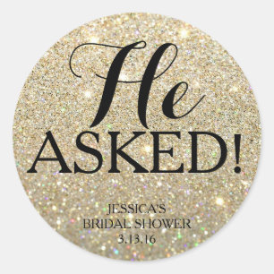 Sticker   Glitter Bridal Shower - He Asked!