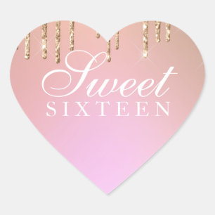 Sticker - Gold Glitter Drip Sweet 16 Rose Pink