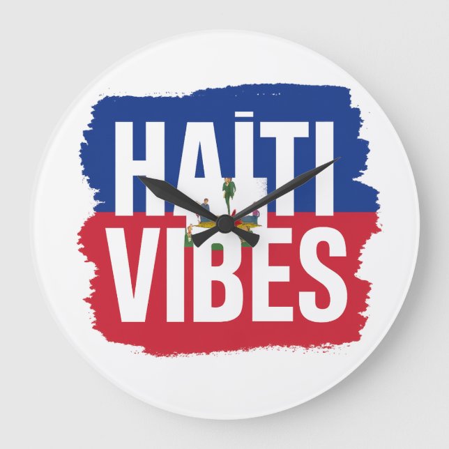 Sticker Haiti Vibes | Haitian Flag Graphic Large Clock (Front)